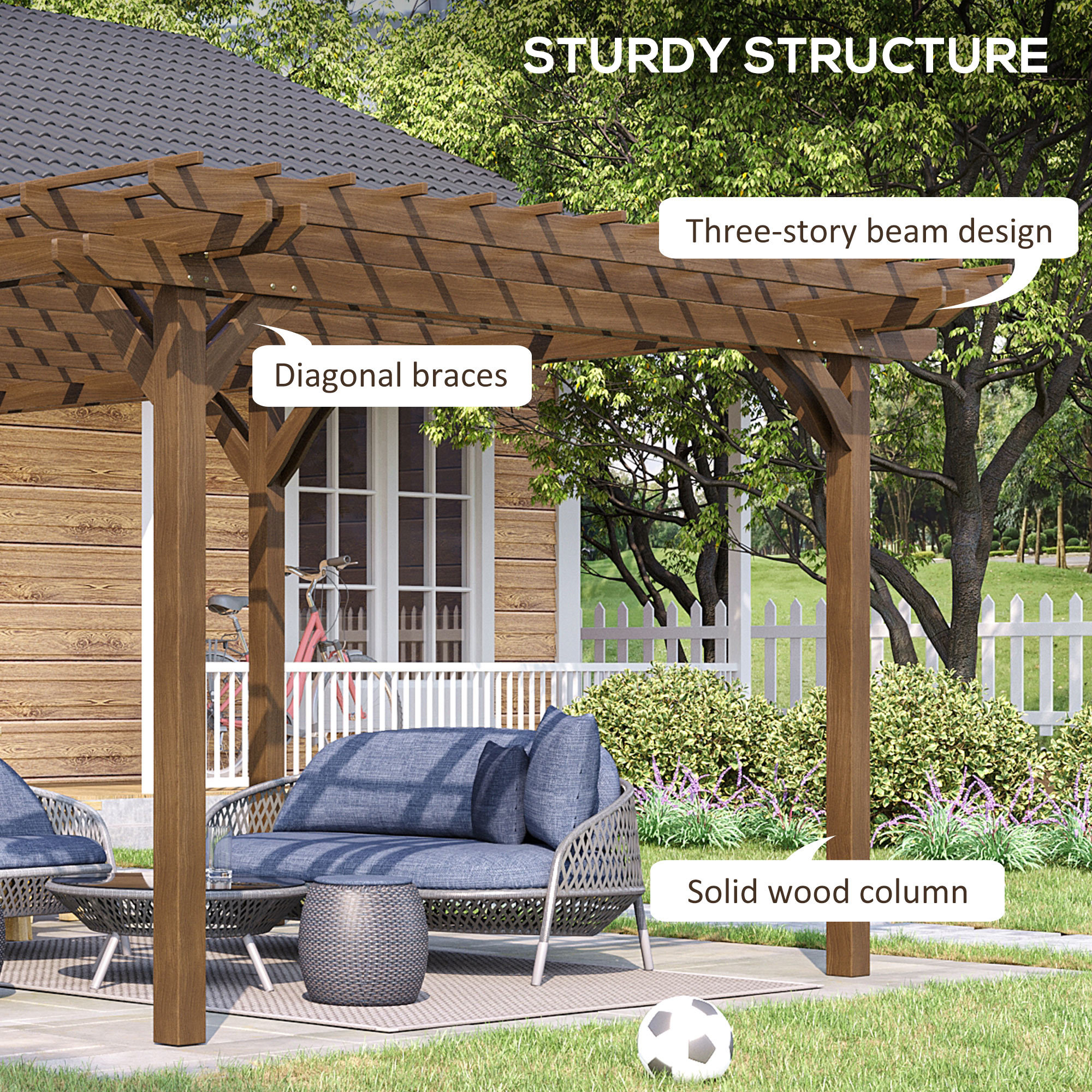 12 x 20 Outdoor Pergola, Wood Gazebo Grape Trellis with Stable Structure for Climbing Plant Support, Garden, Patio, Backyard, Deck - Image 5