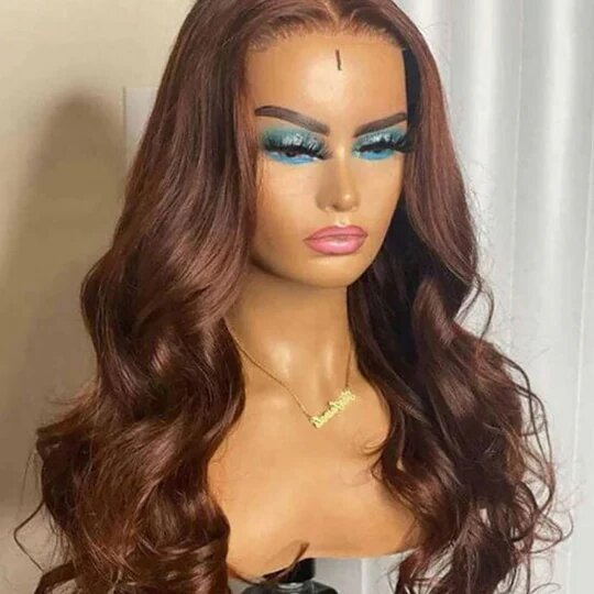 4x4 Lace Closure Human Hair Wig Brown Body Wave Density - Image 3