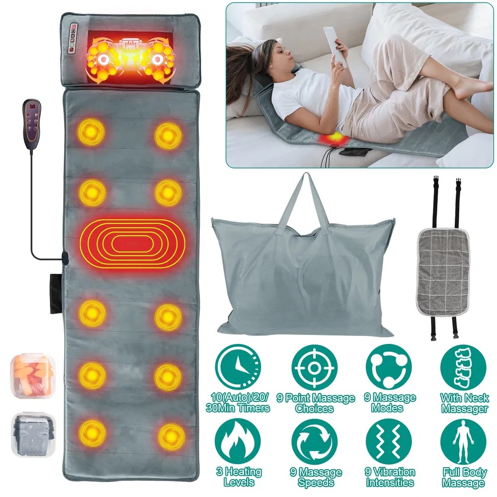 Full Body Massage Mat With Neck Kneading Massager - 10 Targeted Points & 3-Level Lumbar Heating, 9 Vibration Modes&9 Speeds, 20-Node Neck Massage -Heating & 3 Modes, 10-30min Smart Timer, Anti-Slip B - Image 6