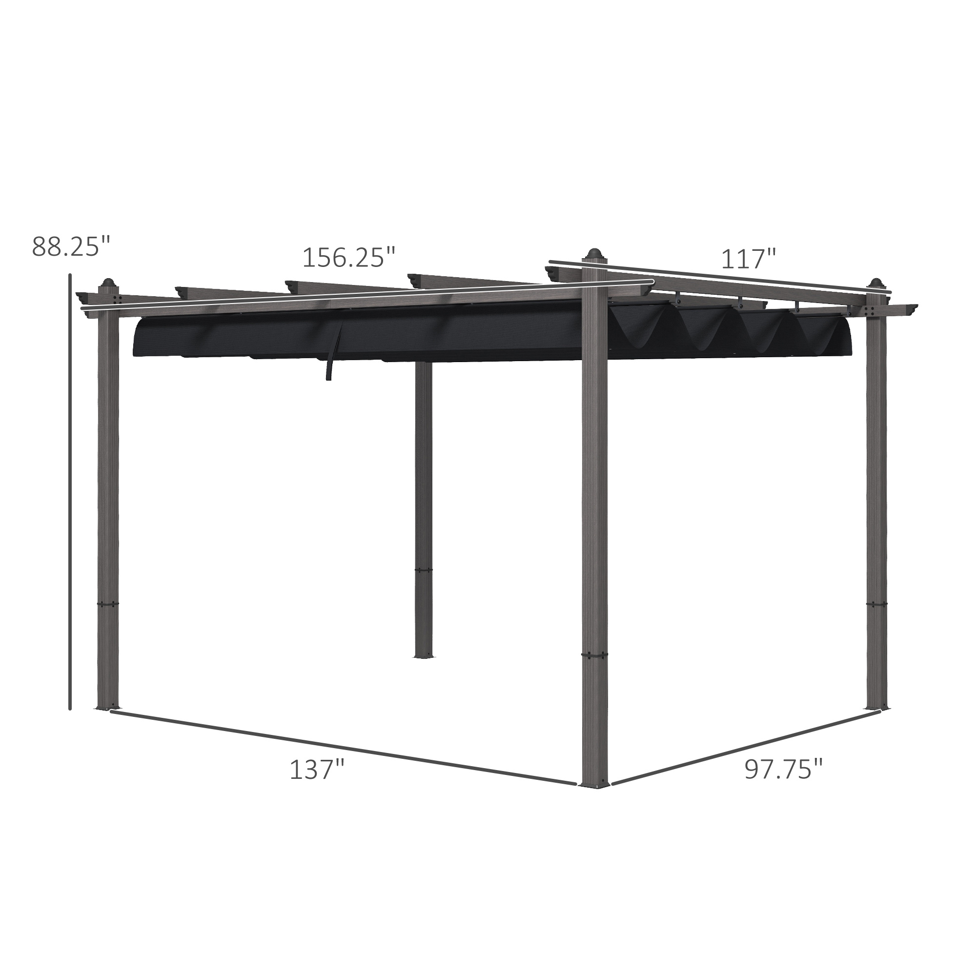 10 x 13 Retractable Pergola Canopy, Aluminum Pergola Sun Shade Shelter for Garden, Patio, Backyard, Deck, Gray - Image 6