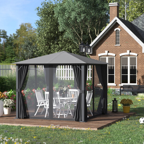 10 x 10 Patio Gazebo, Outdoor Gazebo Canopy Shelter with Netting & Curtains, Vented Roof, for Garden, Lawn, Backyard and Deck, Black