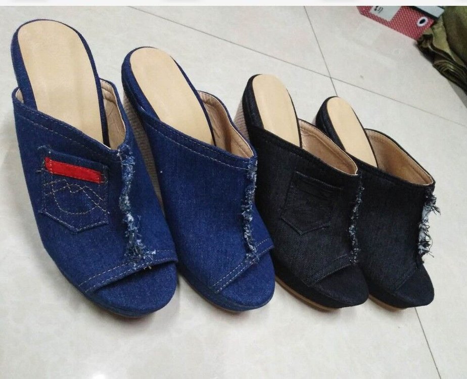 Summer Women Slippers Denim Fish Mouth Shoes Platform High-Heeled Wedge Sandals - Image 7