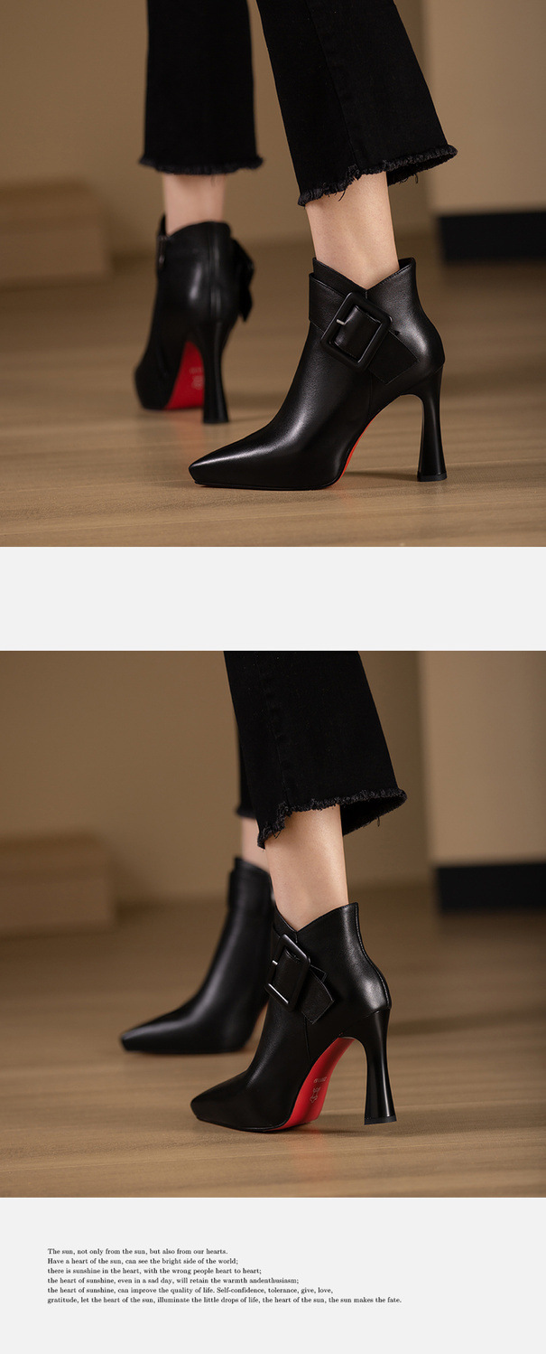 Women's High Heels Belt Buckle Design Skinny Boots - Image 7