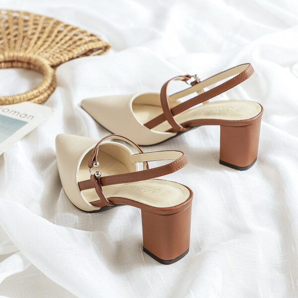 Summer New Pointed-toe Fashionable Open-heel Chunky Heel Shoes