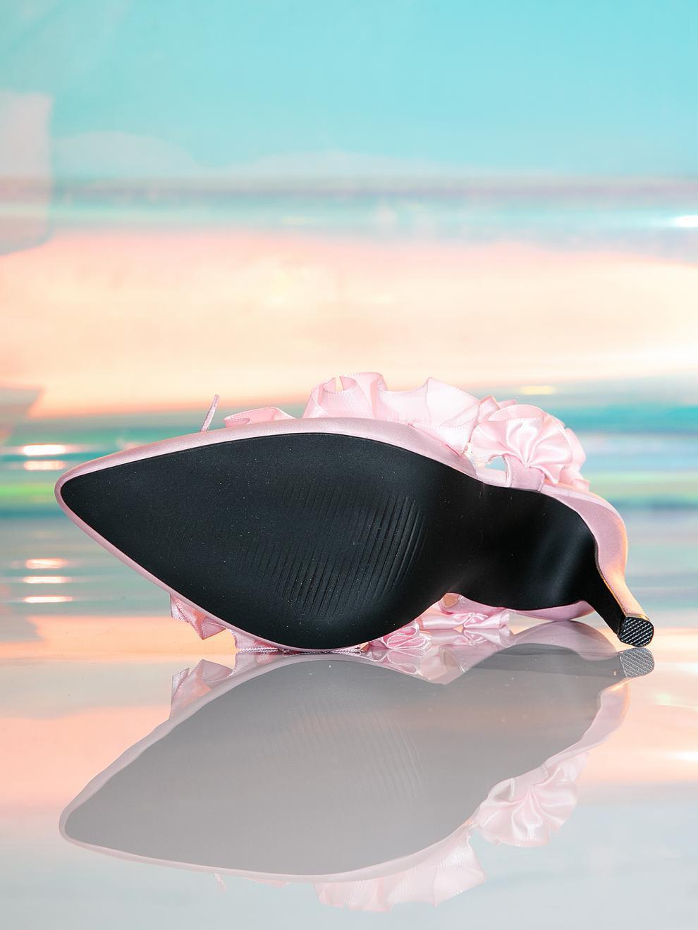 Silk Satin Lace Petal Stiletto Pointed-toe High Heels For Women - Image 5