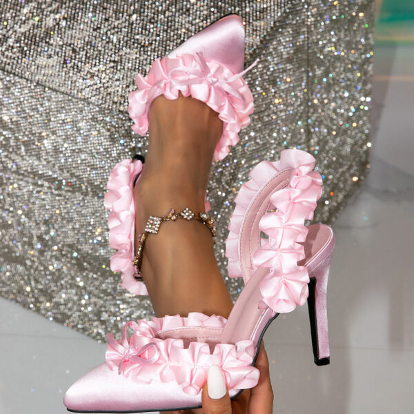 Silk Satin Lace Petal Stiletto Pointed-toe High Heels For Women
